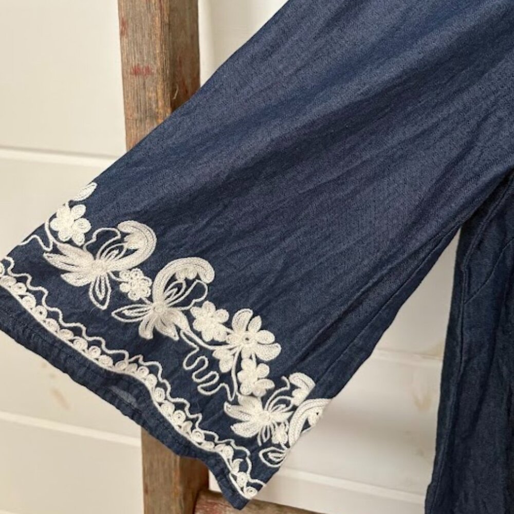 ECI New York Denim Blue Jean Dress Size 8 With White Lace - Picture 5 of 6